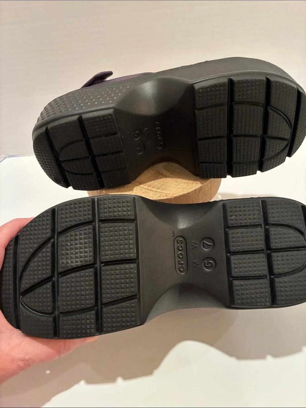 CROCS Women's Stomp Fisherman Platform Sandal in Deep Plum with Black Sole
